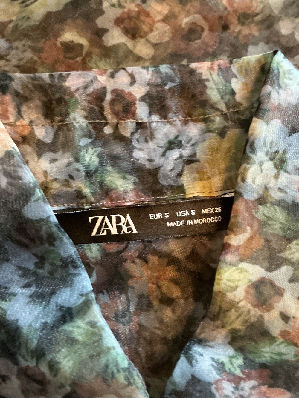 Zara sheer floral button up top with collar and long sleeves s - Picture 6 of 9
